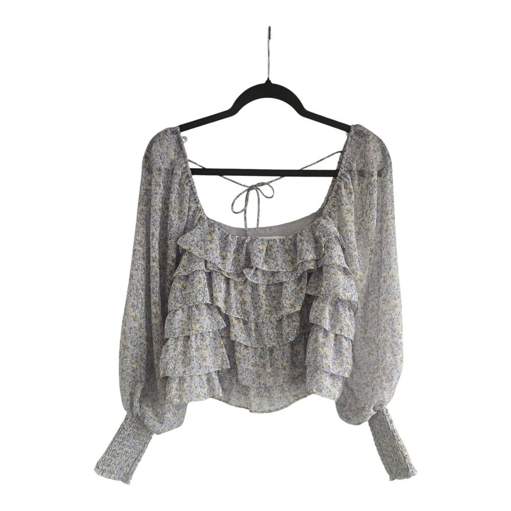ASTR THE LABEL Womens SM Sweet Floral Peasant Ruffled Smocked Crop Top Ditsy